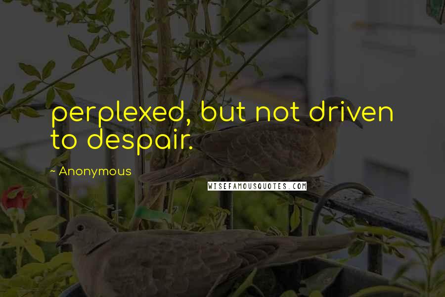 Anonymous Quotes: perplexed, but not driven to despair.