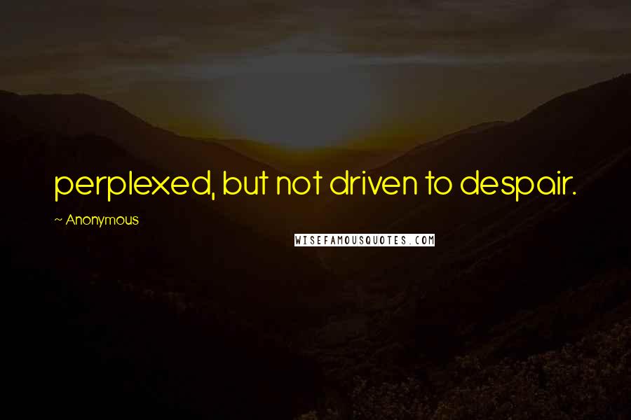 Anonymous Quotes: perplexed, but not driven to despair.