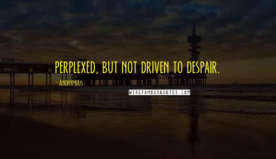 Anonymous Quotes: perplexed, but not driven to despair.