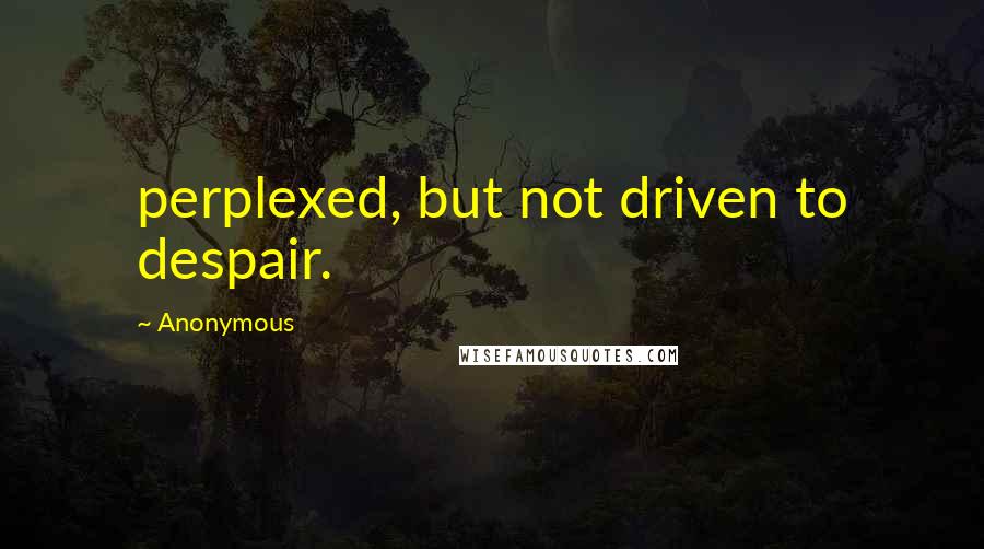 Anonymous Quotes: perplexed, but not driven to despair.