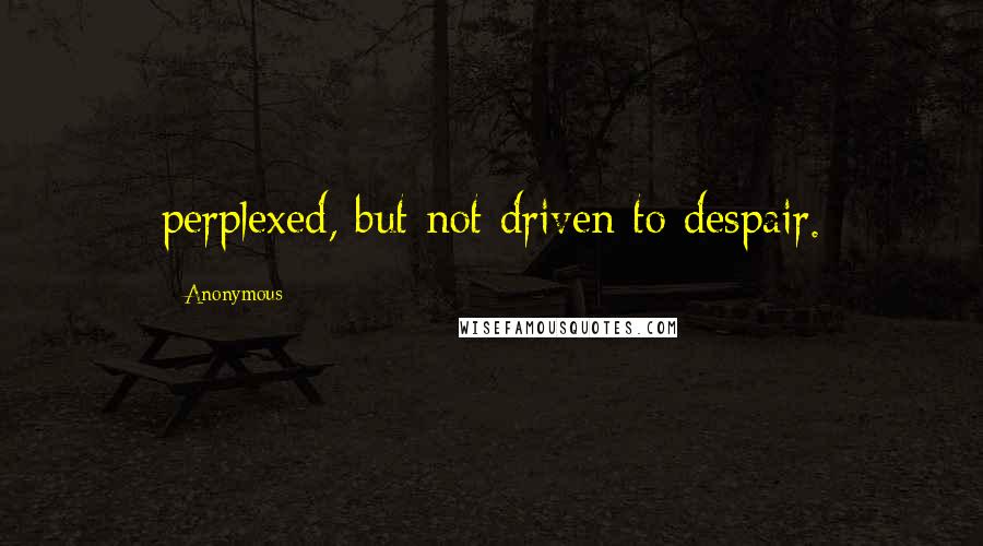 Anonymous Quotes: perplexed, but not driven to despair.