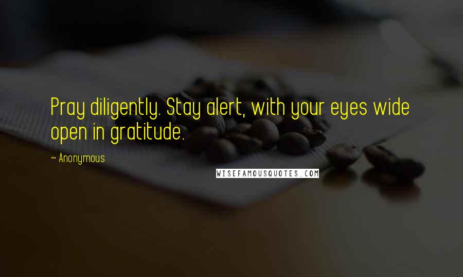 Anonymous Quotes: Pray diligently. Stay alert, with your eyes wide open in gratitude.