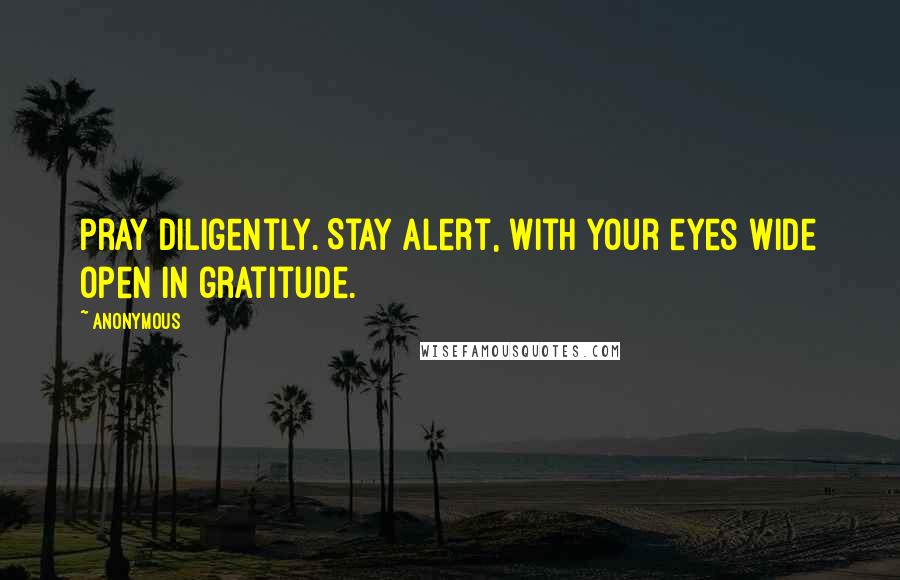 Anonymous Quotes: Pray diligently. Stay alert, with your eyes wide open in gratitude.