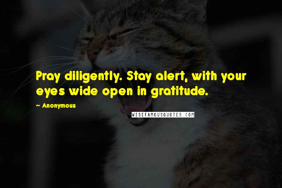 Anonymous Quotes: Pray diligently. Stay alert, with your eyes wide open in gratitude.