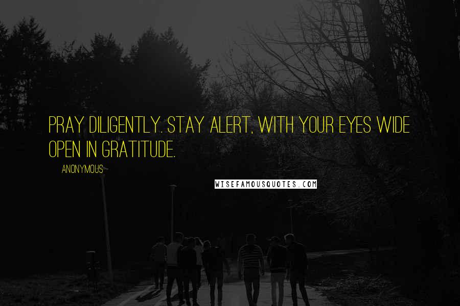Anonymous Quotes: Pray diligently. Stay alert, with your eyes wide open in gratitude.