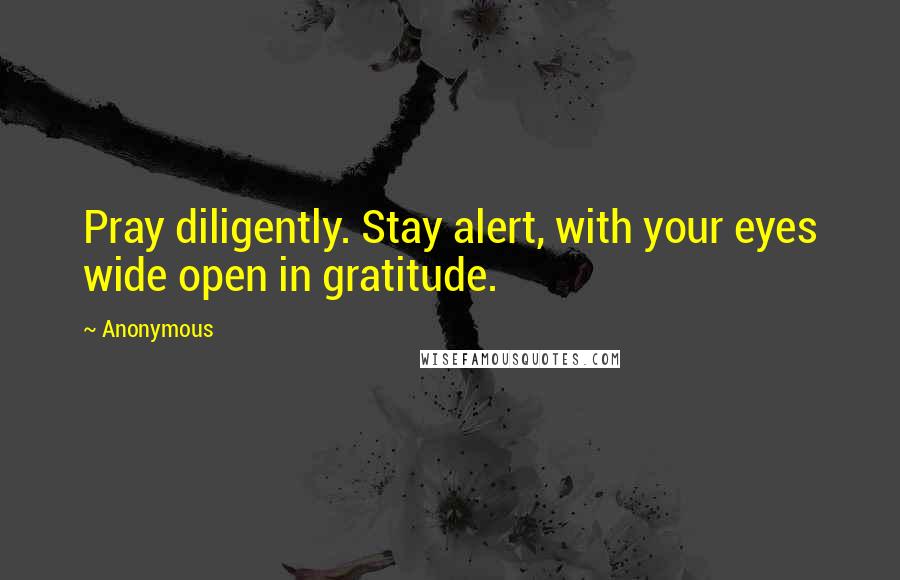 Anonymous Quotes: Pray diligently. Stay alert, with your eyes wide open in gratitude.