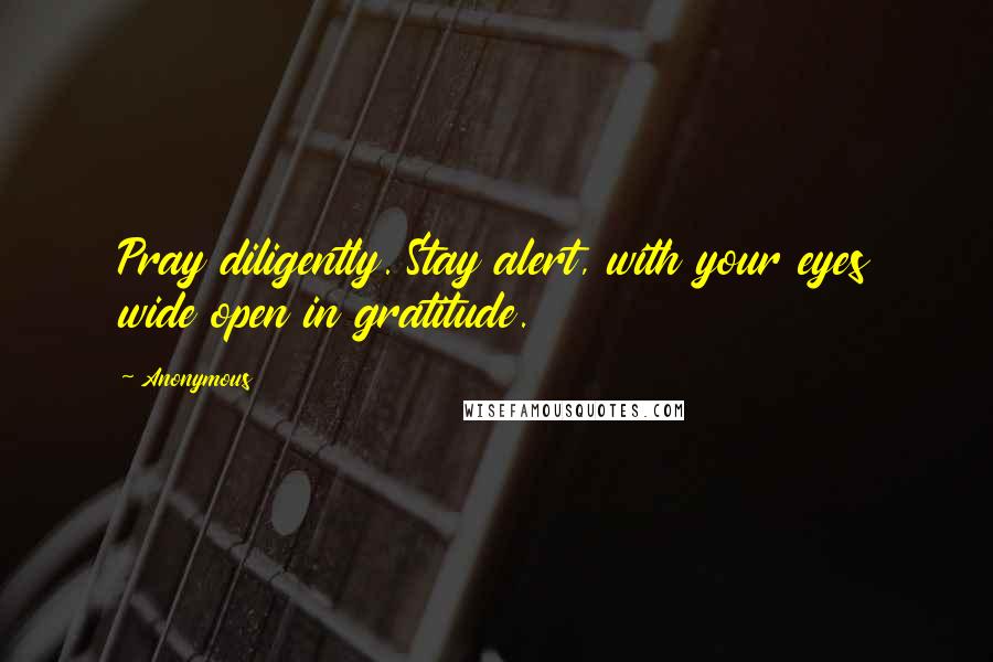 Anonymous Quotes: Pray diligently. Stay alert, with your eyes wide open in gratitude.