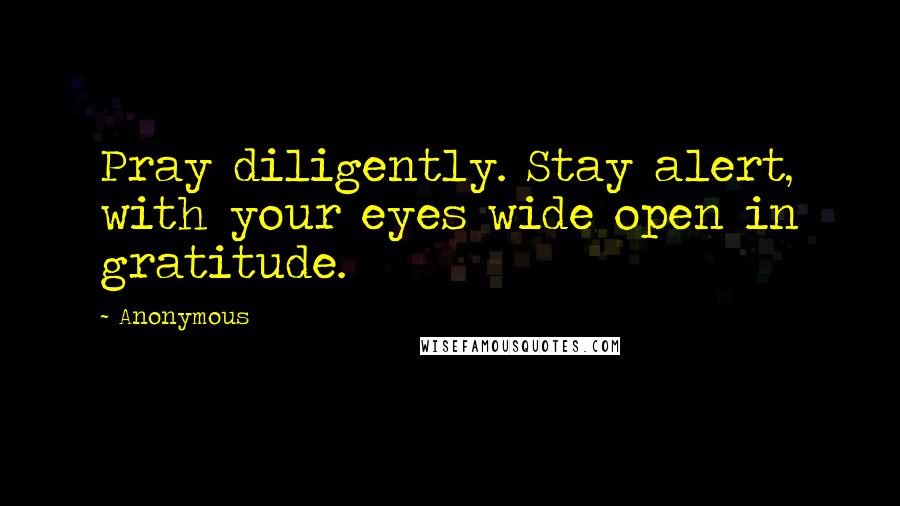 Anonymous Quotes: Pray diligently. Stay alert, with your eyes wide open in gratitude.