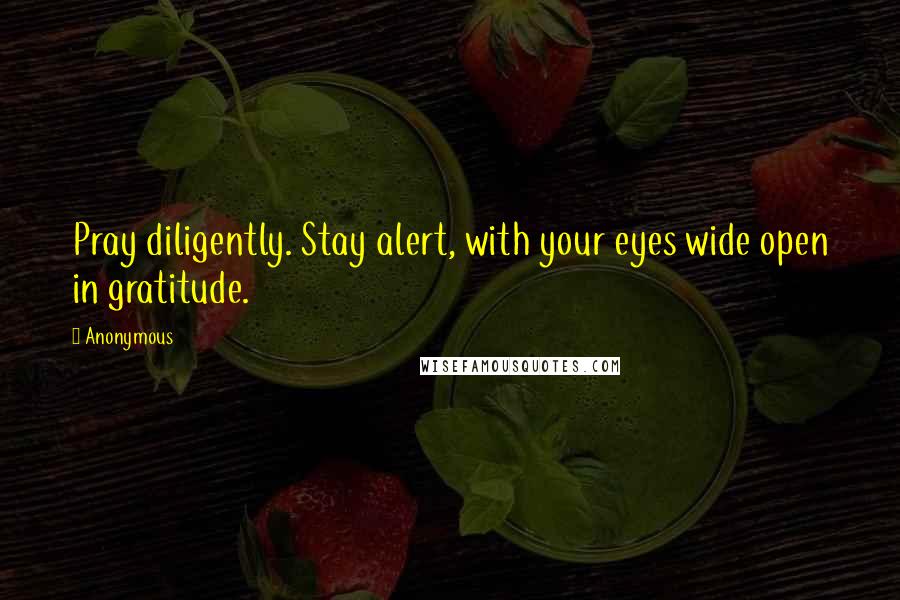 Anonymous Quotes: Pray diligently. Stay alert, with your eyes wide open in gratitude.