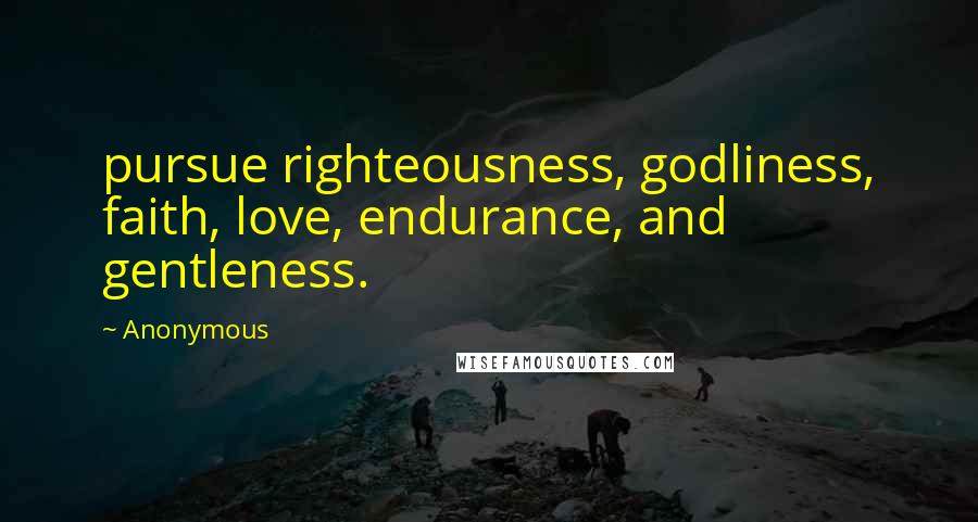 Anonymous Quotes: pursue righteousness, godliness, faith, love, endurance, and gentleness.