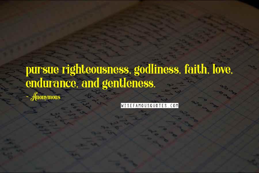 Anonymous Quotes: pursue righteousness, godliness, faith, love, endurance, and gentleness.