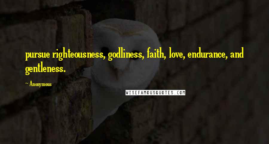 Anonymous Quotes: pursue righteousness, godliness, faith, love, endurance, and gentleness.