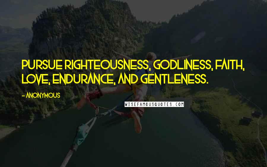 Anonymous Quotes: pursue righteousness, godliness, faith, love, endurance, and gentleness.