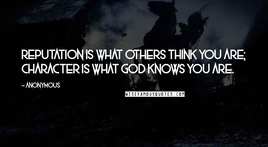 Anonymous Quotes: Reputation is what others think you are; character is what God knows you are.
