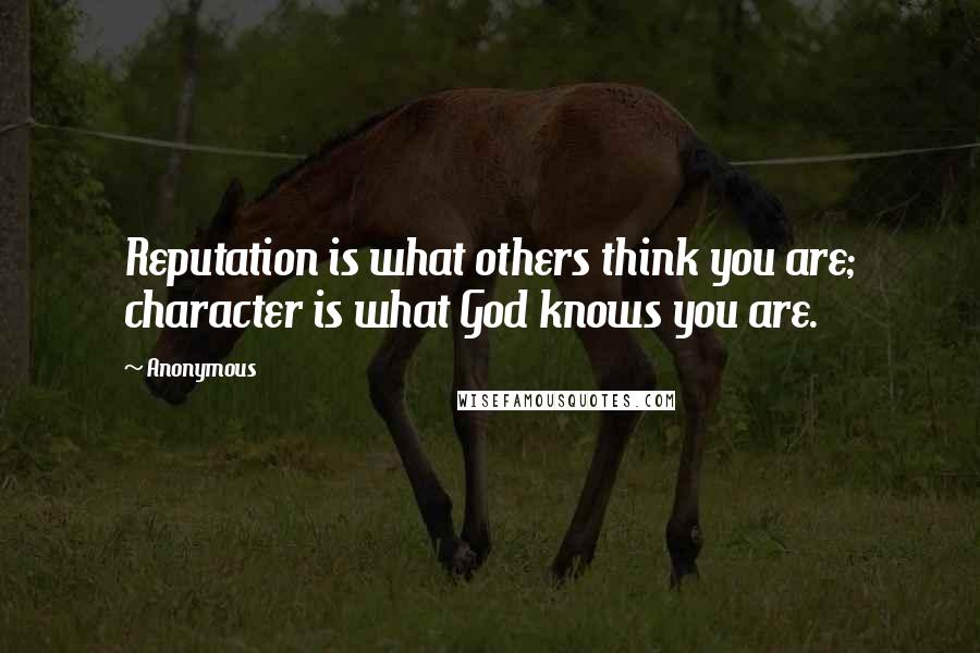 Anonymous Quotes: Reputation is what others think you are; character is what God knows you are.