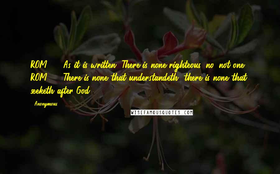 Anonymous Quotes: ROM3.10 As it is written, There is none righteous, no, not one:  ROM3.11 There is none that understandeth, there is none that seeketh after God.