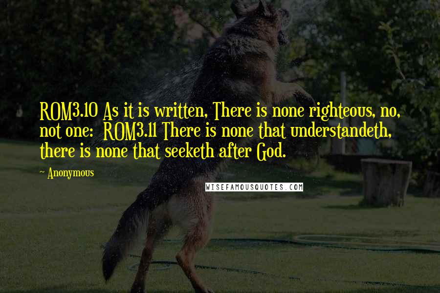 Anonymous Quotes: ROM3.10 As it is written, There is none righteous, no, not one: ROM3.11 There is none that understandeth, there is none that seeketh after God.