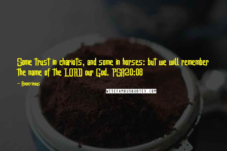 Anonymous Quotes: Some trust in chariots, and some in horses: but we will remember the name of the LORD our God. PSA20:08