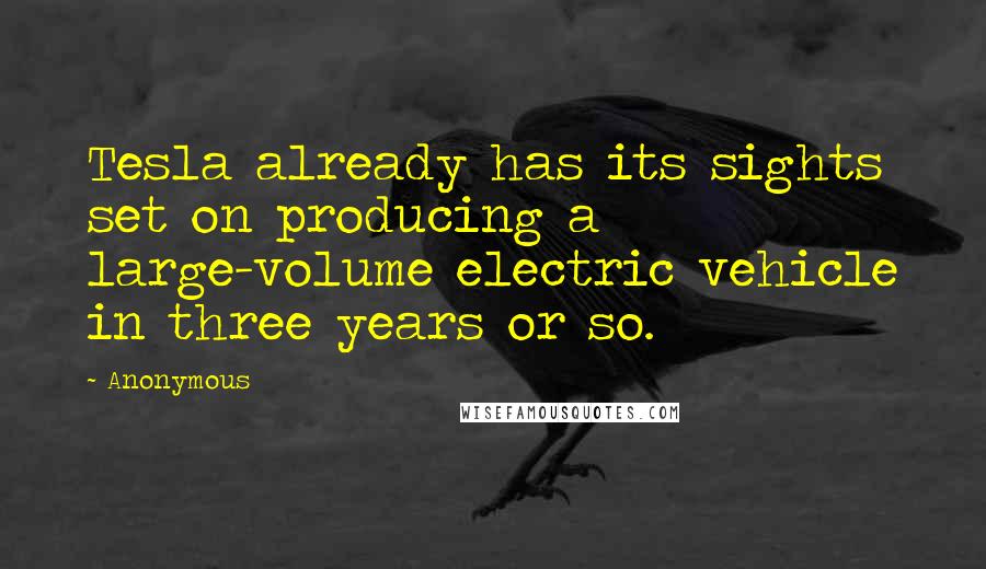 Anonymous Quotes: Tesla already has its sights set on producing a large-volume electric vehicle in three years or so.