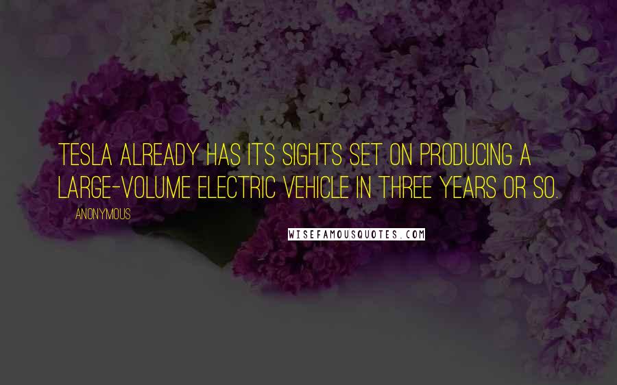Anonymous Quotes: Tesla already has its sights set on producing a large-volume electric vehicle in three years or so.
