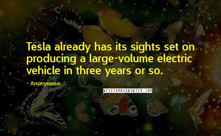 Anonymous Quotes: Tesla already has its sights set on producing a large-volume electric vehicle in three years or so.