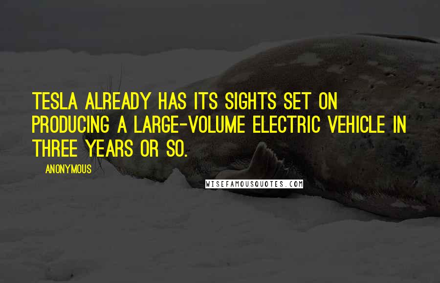 Anonymous Quotes: Tesla already has its sights set on producing a large-volume electric vehicle in three years or so.