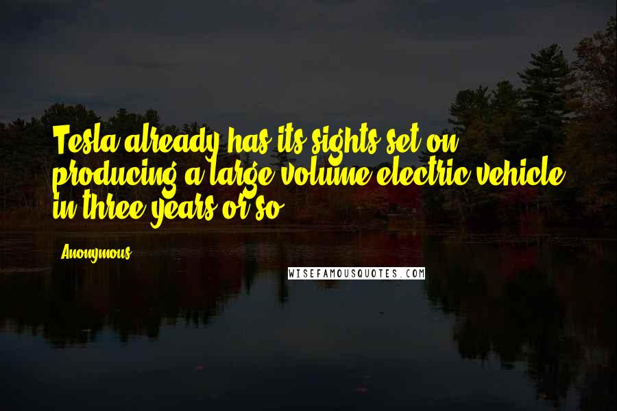 Anonymous Quotes: Tesla already has its sights set on producing a large-volume electric vehicle in three years or so.