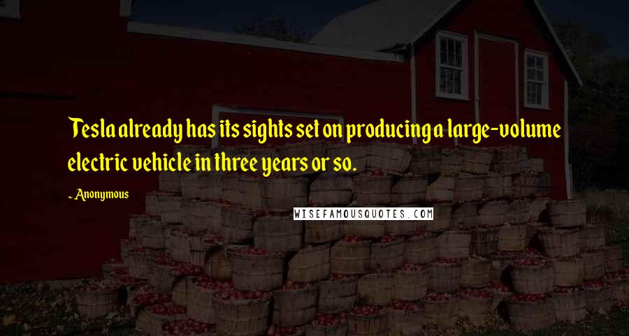 Anonymous Quotes: Tesla already has its sights set on producing a large-volume electric vehicle in three years or so.