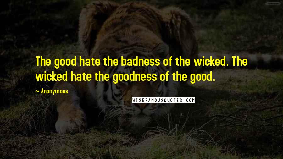 Anonymous Quotes: The good hate the badness of the wicked. The wicked hate the goodness of the good.