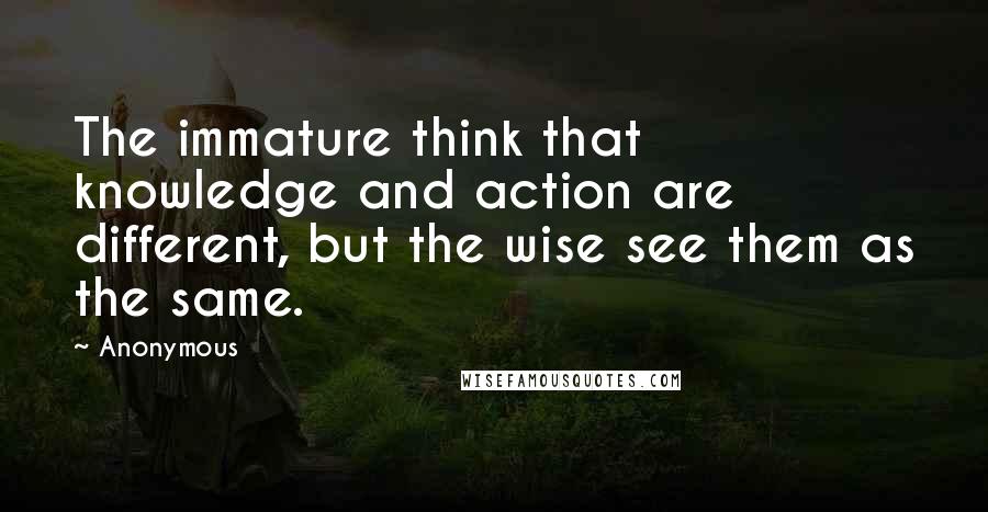 Anonymous Quotes: The immature think that knowledge and action are different, but the wise see them as the same.