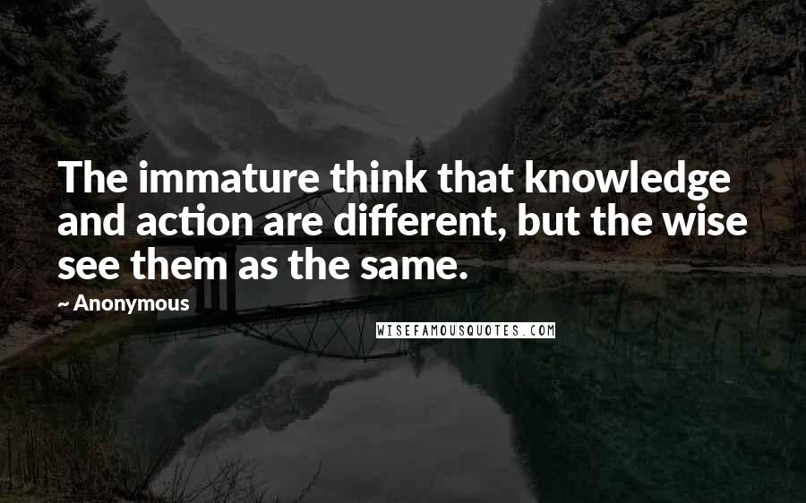 Anonymous Quotes: The immature think that knowledge and action are different, but the wise see them as the same.