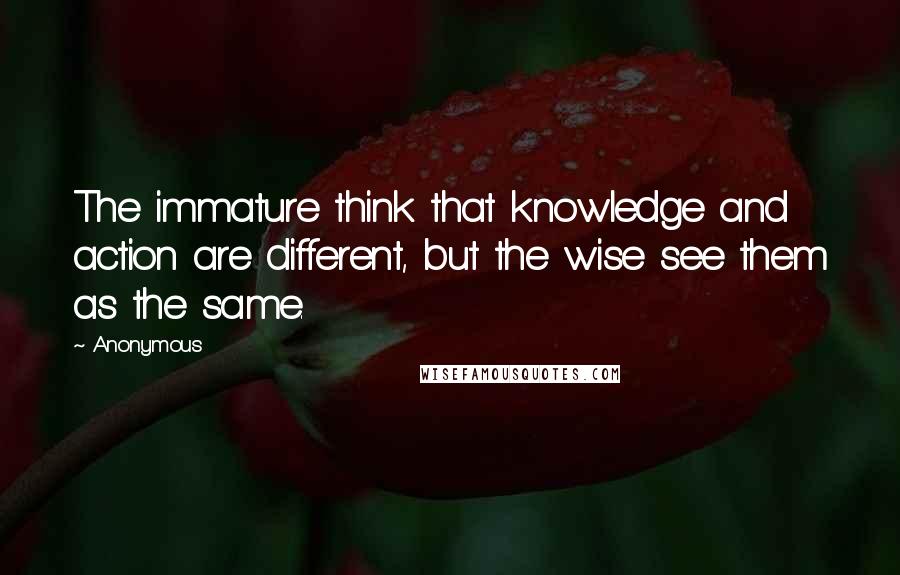 Anonymous Quotes: The immature think that knowledge and action are different, but the wise see them as the same.