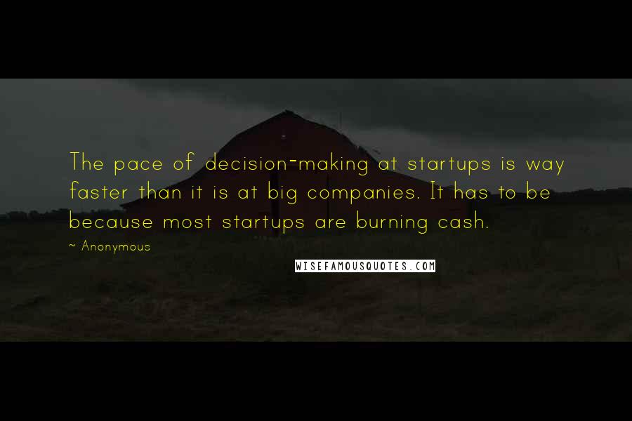 Anonymous Quotes: The pace of decision-making at startups is way faster than it is at big companies. It has to be because most startups are burning cash.