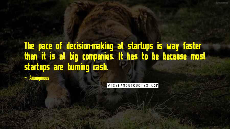 Anonymous Quotes: The pace of decision-making at startups is way faster than it is at big companies. It has to be because most startups are burning cash.