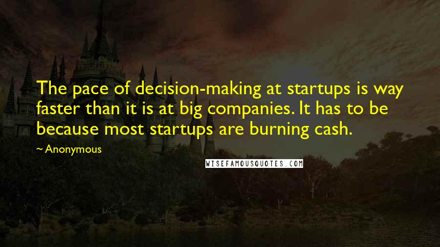 Anonymous Quotes: The pace of decision-making at startups is way faster than it is at big companies. It has to be because most startups are burning cash.