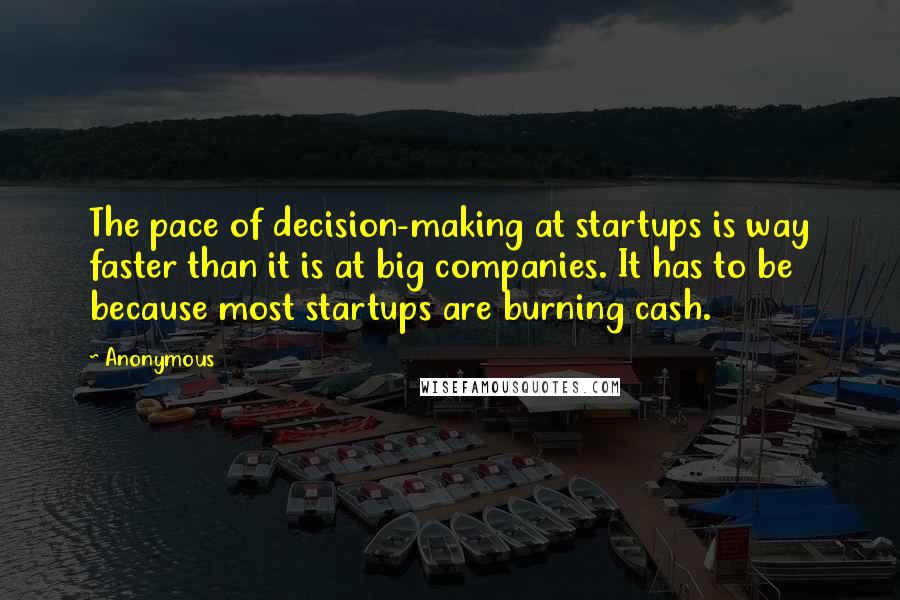 Anonymous Quotes: The pace of decision-making at startups is way faster than it is at big companies. It has to be because most startups are burning cash.