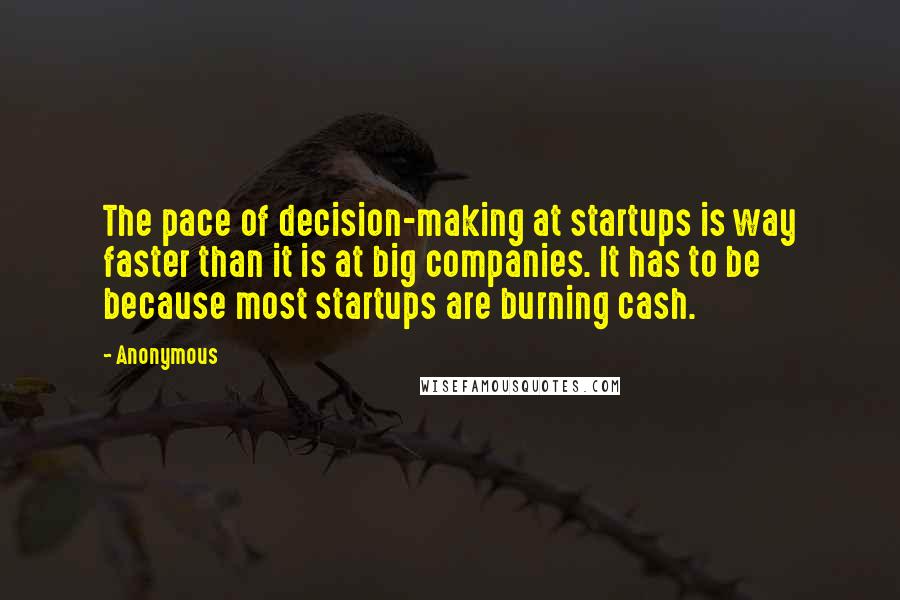 Anonymous Quotes: The pace of decision-making at startups is way faster than it is at big companies. It has to be because most startups are burning cash.