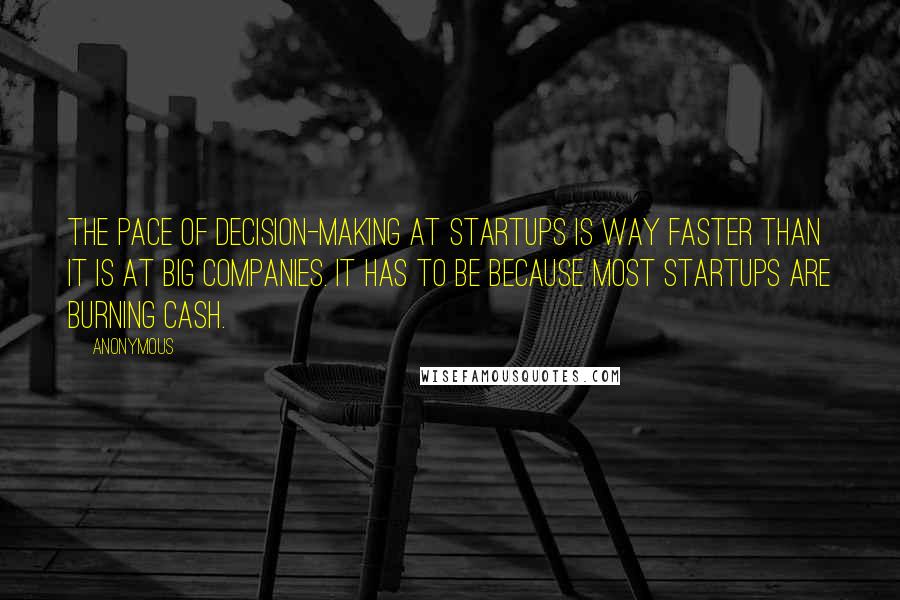 Anonymous Quotes: The pace of decision-making at startups is way faster than it is at big companies. It has to be because most startups are burning cash.