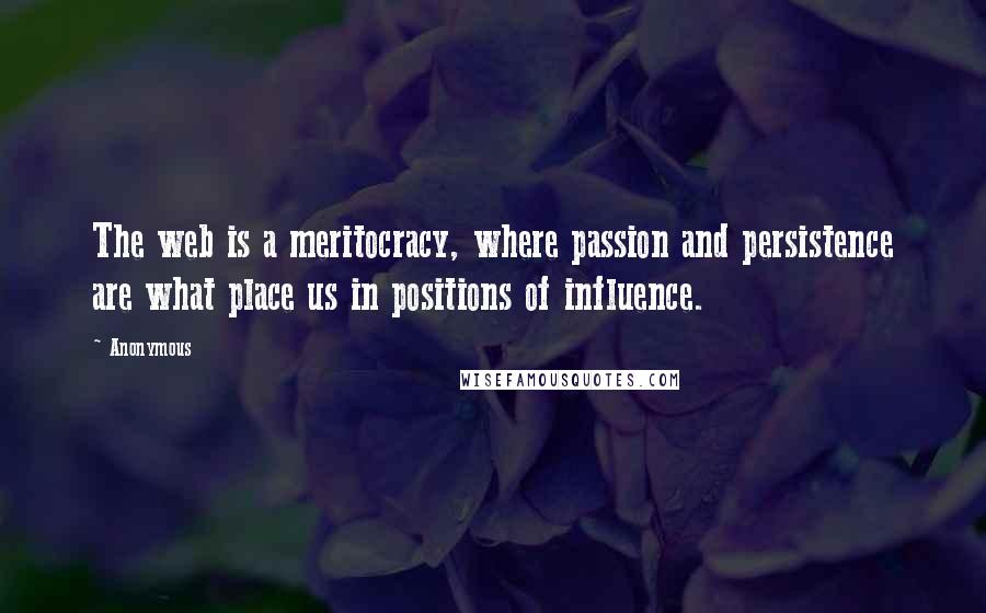 Anonymous Quotes: The web is a meritocracy, where passion and persistence are what place us in positions of influence.