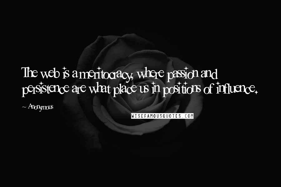 Anonymous Quotes: The web is a meritocracy, where passion and persistence are what place us in positions of influence.