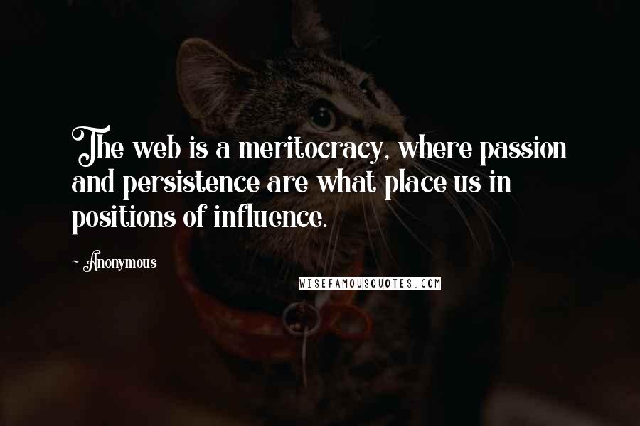 Anonymous Quotes: The web is a meritocracy, where passion and persistence are what place us in positions of influence.