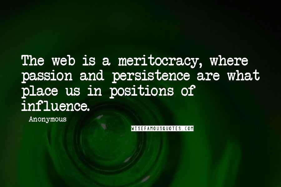 Anonymous Quotes: The web is a meritocracy, where passion and persistence are what place us in positions of influence.