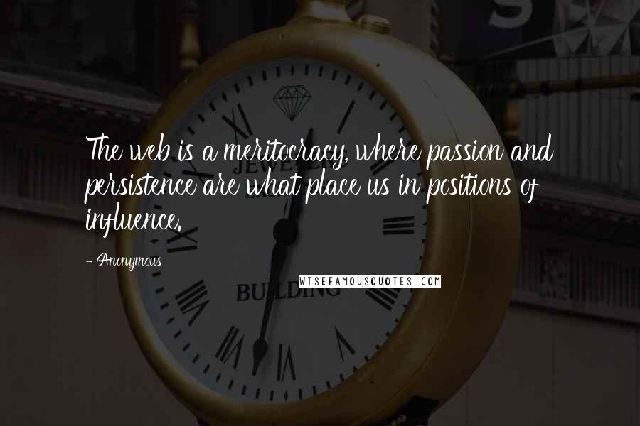 Anonymous Quotes: The web is a meritocracy, where passion and persistence are what place us in positions of influence.