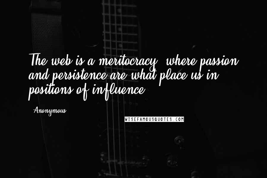 Anonymous Quotes: The web is a meritocracy, where passion and persistence are what place us in positions of influence.