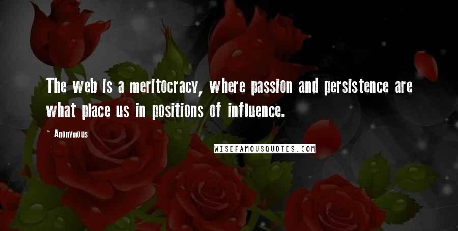Anonymous Quotes: The web is a meritocracy, where passion and persistence are what place us in positions of influence.