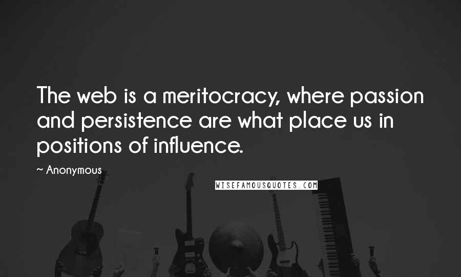 Anonymous Quotes: The web is a meritocracy, where passion and persistence are what place us in positions of influence.