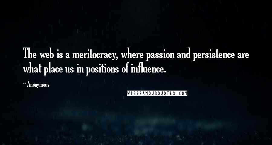 Anonymous Quotes: The web is a meritocracy, where passion and persistence are what place us in positions of influence.