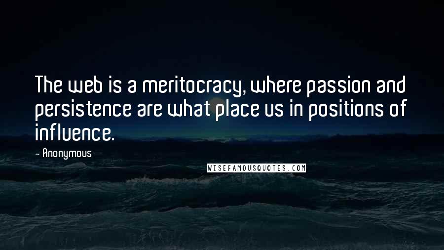 Anonymous Quotes: The web is a meritocracy, where passion and persistence are what place us in positions of influence.