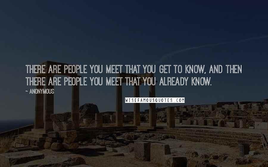Anonymous Quotes: There are people you meet that you get to know, and then there are people you meet that you already know.