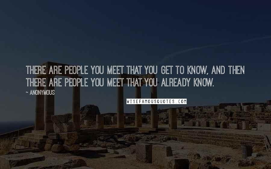 Anonymous Quotes: There are people you meet that you get to know, and then there are people you meet that you already know.